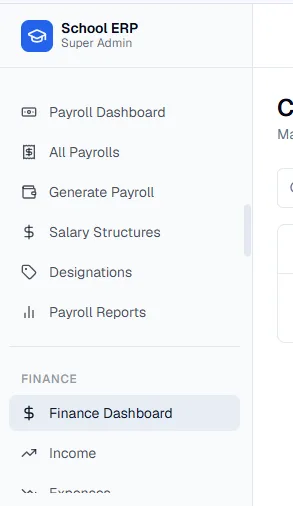 School ERP payroll and finance screen