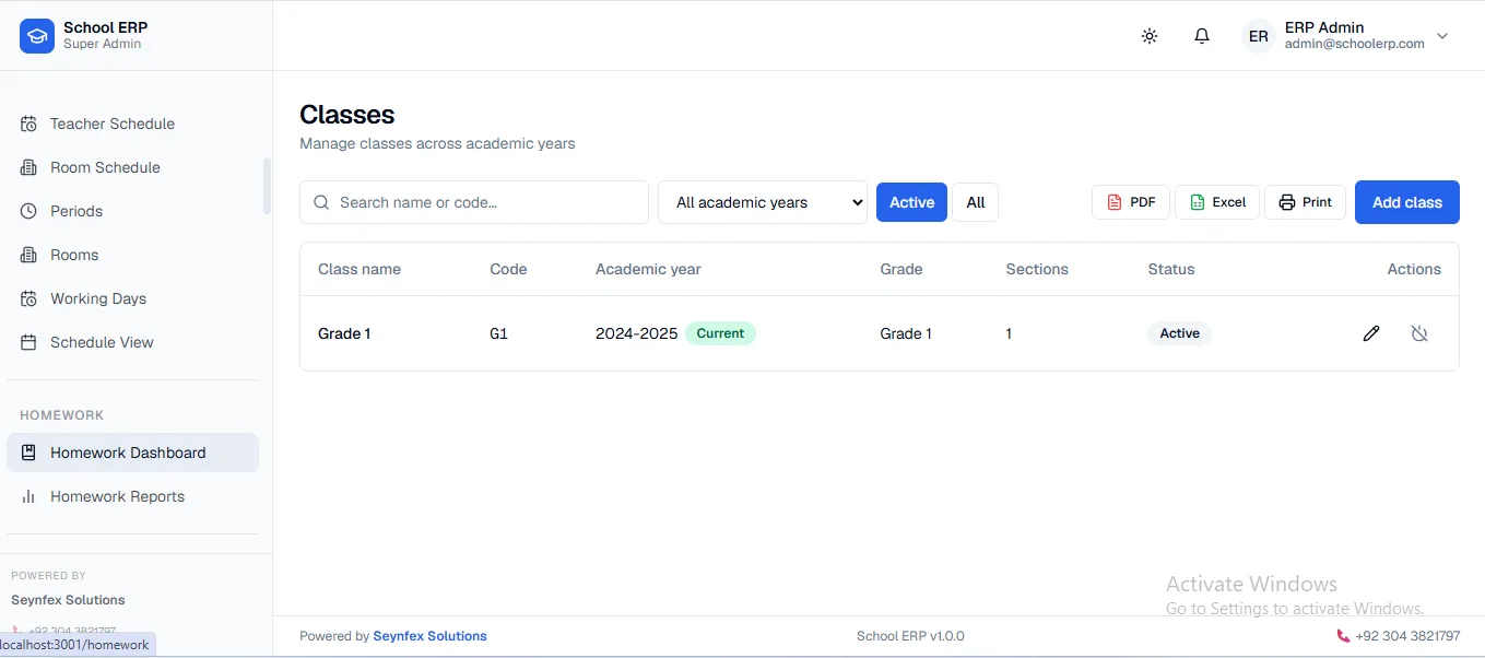 School ERP timetable and scheduling screen